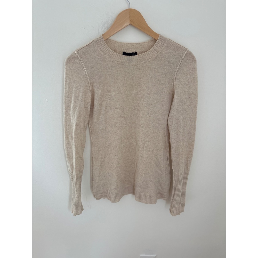 AQUA Cashmere Oatmeal Beige Crewneck Sweater 100% Cashmere XS Exposed Seam Knit